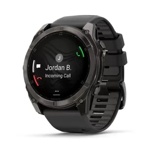 Garmin FENIX 8 47mm, Sapphire AMOLED, угольно-черный DLC, пепельно-черный силиконовый ремешок 