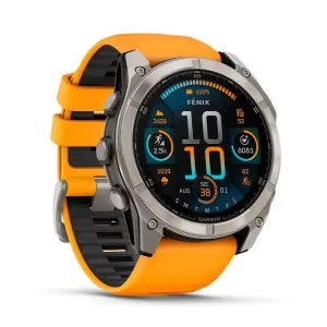 Garmin FENIX 8 51mm, Sapphire AMOLED, Titanium, светло-серый, оранжевый силиконовый ремешок Garmin FENIX 8 51mm, Sapphire AMOLED, Titanium, светло-серый, оранжевый силиконовый ремешок