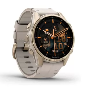 Garmin FENIX 8 43mm, Sapphire AMOLED, золотистый, серый кожаный ремешок Garmin FENIX 8 43mm, Sapphire AMOLED, золотистый, серый кожаный ремешок