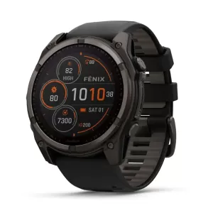 Garmin FENIX 8 51mm Sapphire Solar титановый угольно-серый с DLC-покрытием и черным ремешком 