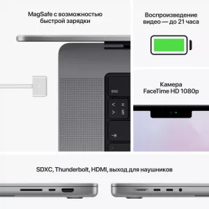 Ноутбук Apple MacBook Pro A2485, 16.2" (3456x2234) Retina XDR 120Гц/Apple M1 Pro/32ГБ/1ТБ SSD/M1 Pro 16-core GPU/MacOS/Английская клавиатура, серый космос [MK1A3LL/A]