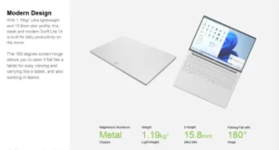 Ноутбук Swift Lite 16" WUXGA 1920x1200/1000:1/Intel®Core™5 115U 16/512GB LPDDR5 NX.D3UCD.002 ACER