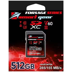 Карта памяти Smart Gear SDXC UHS-II V60 Forsage, 512GB W155/R285, 1000P/E cycles.