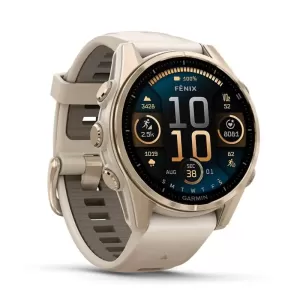 Garmin FENIX 8 43mm, Sapphire AMOLED, золотистый корпус, дымчато-серый ремешок Garmin FENIX 8 43mm, Sapphire AMOLED, золотистый корпус, дымчато-серый ремешок
