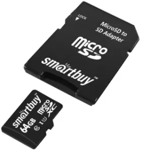Карта памяти Micro SD Smartbuy 64GB Class10 20MB/s (SB64GBSDCL10-01LE) + SD adapter Карта памяти Micro SD Smartbuy 64GB Class10 20MB/s (SB64GBSDCL10-01LE) + SD adapter