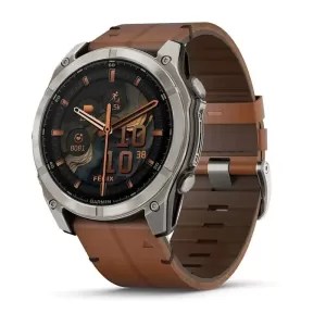 Умные часы Garmin Fenix 8, 51 мм, Amoled Sapphire Bare Titanium / Black / Chestnut Leather Band, коричневый/графит Умные часы Garmin Fenix 8, 51 мм, Amoled Sapphire Bare Titanium / Black / Chestnut Leather Band, коричневый/графит