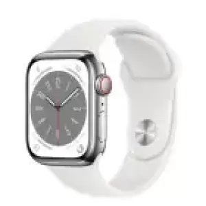 Apple Watch Series 8 GPS + Cellular 45mm Silver Stainless Steel Case with White Sport band (серебрянный/ белый) Apple Watch Series 8 GPS + Cellular 45mm Silver Stainless Steel Case with White Sport band (серебрянный/ белый)