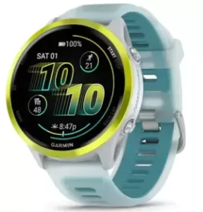 Умные часы Garmin Forerunner 570, 47 мм, Amp Yellow Aluminium with Translucent Whitestone/Turquoise Band